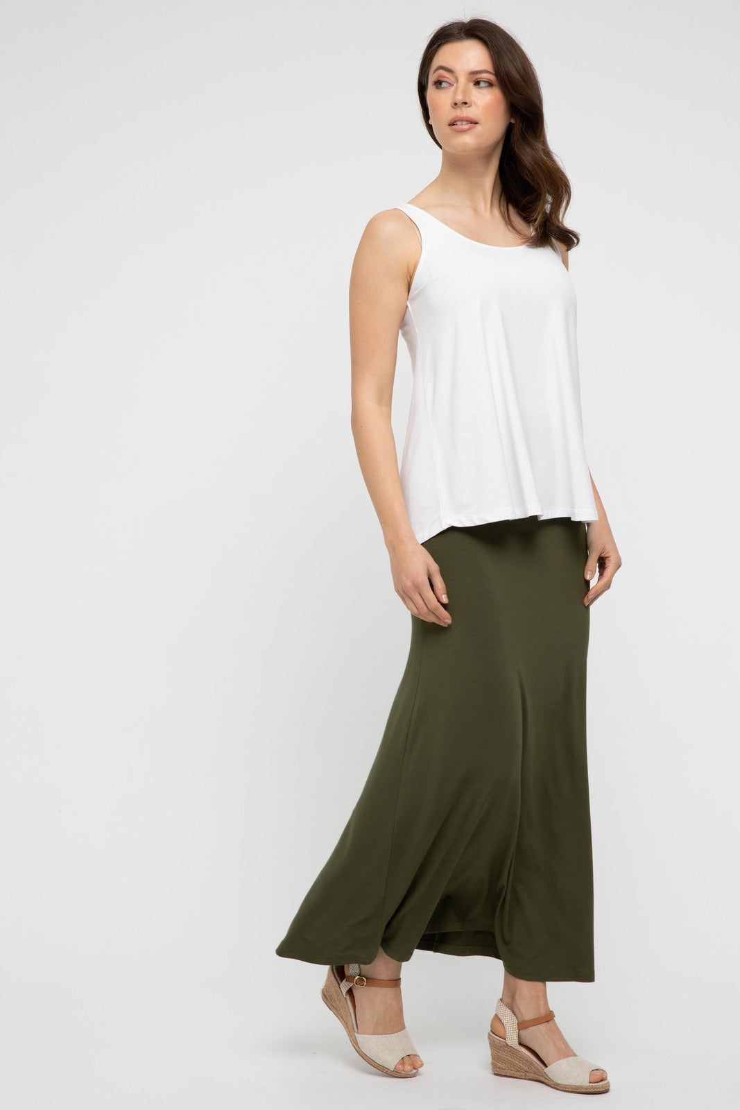 long bamboo skirt in khaki
