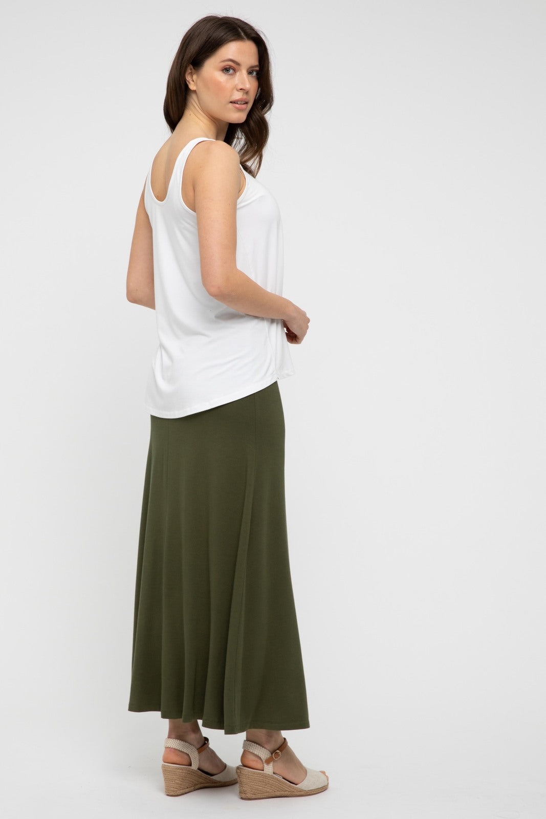 flowy long skirt in khaki colour
