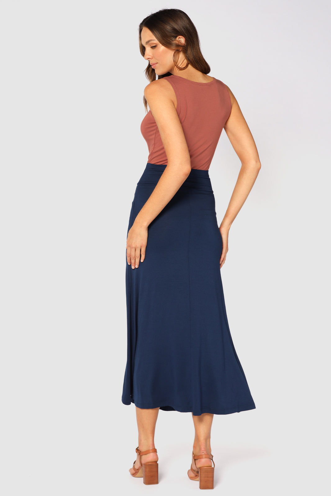 Longline skirt with high waist in navy colourway