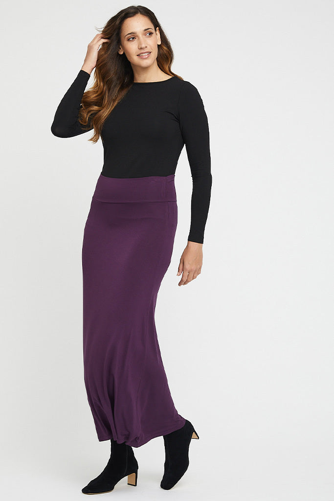 long bamboo skirt with high waist and foldable waistband