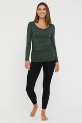 Long Sleeve Ruched Bamboo Tee - Forest
