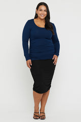 Long Sleeve Ruched Bamboo Tee - Navy