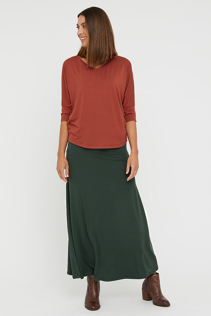 flattering long skirt made with bamboo fabric