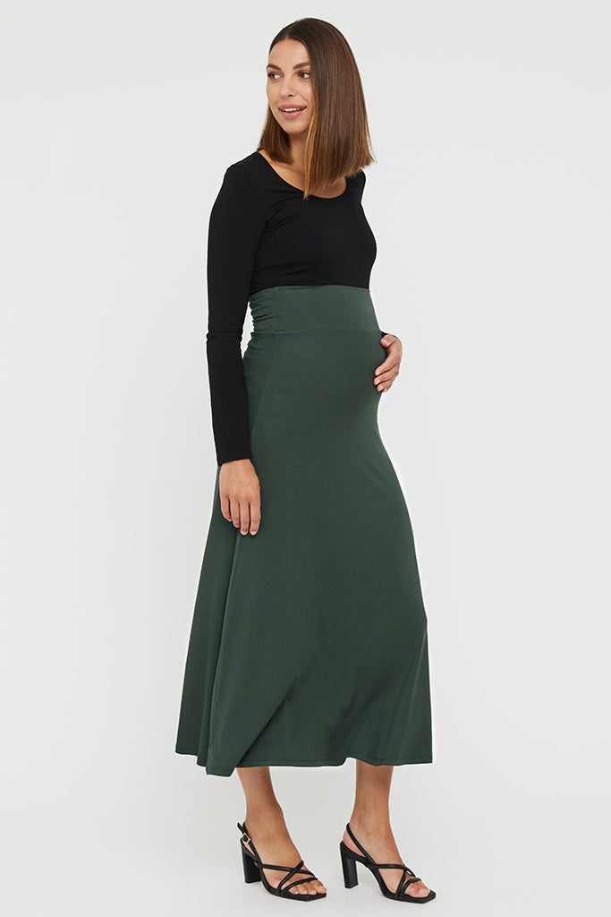 bamboo maxi skirt for pregnancy in dark green colour