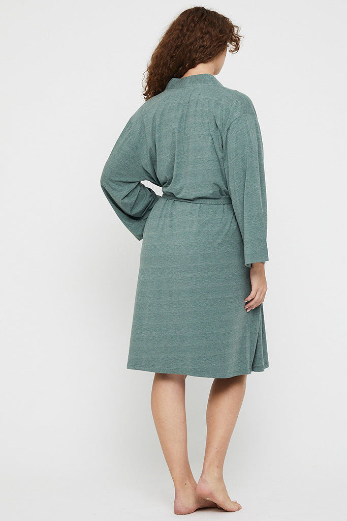 Back view of plus size moss green sleepwear robe