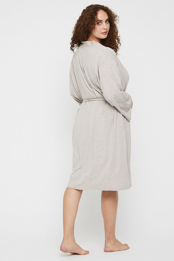 Back view of plus size kimono styled robe