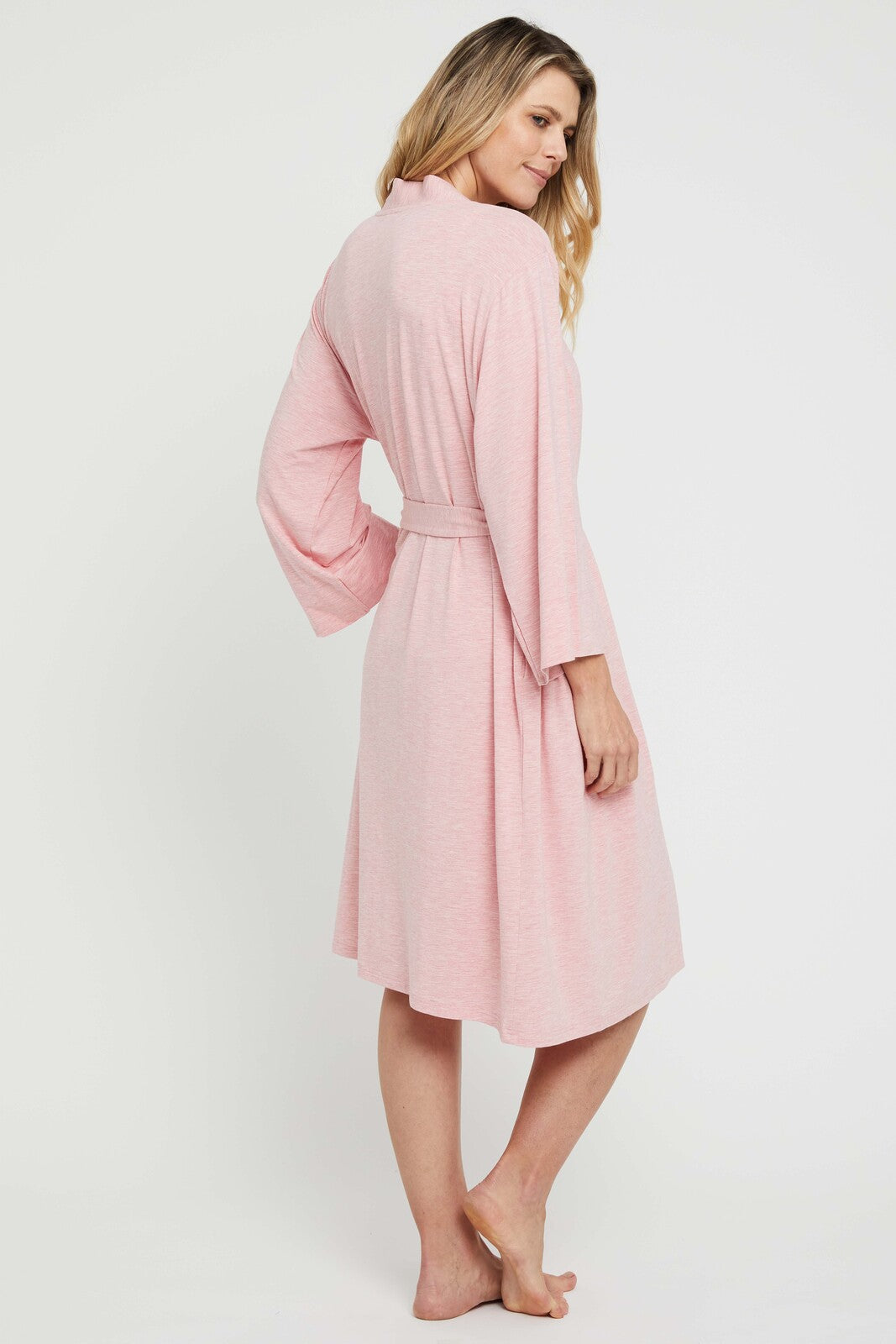 Back view of cosy and comfortable bamboo sleepwear robe in pink