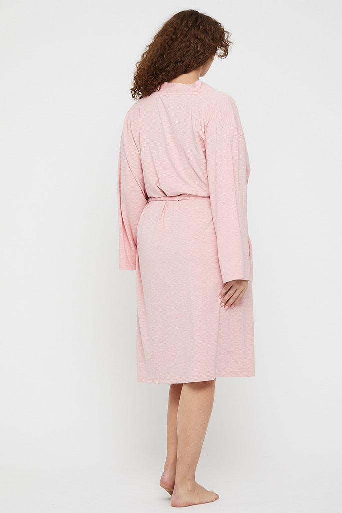 Back view of plus size sleepwear robe in pink marle.