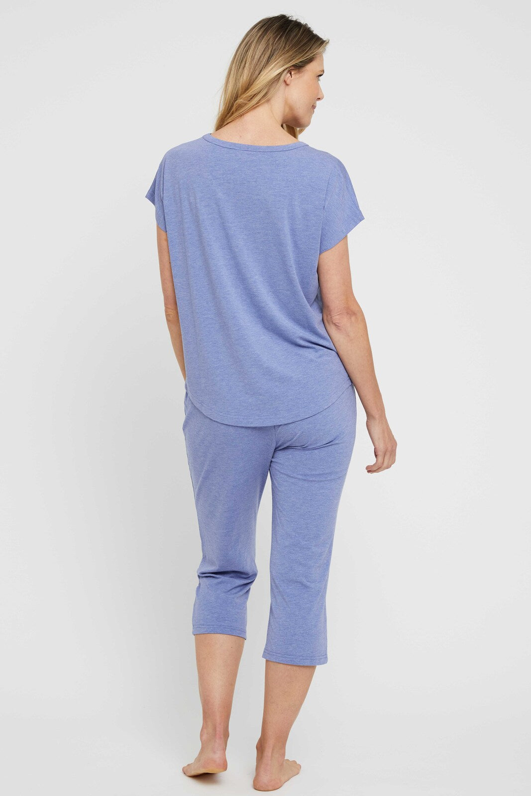 Back view of oversized and relaxed lavender pyjama tee
