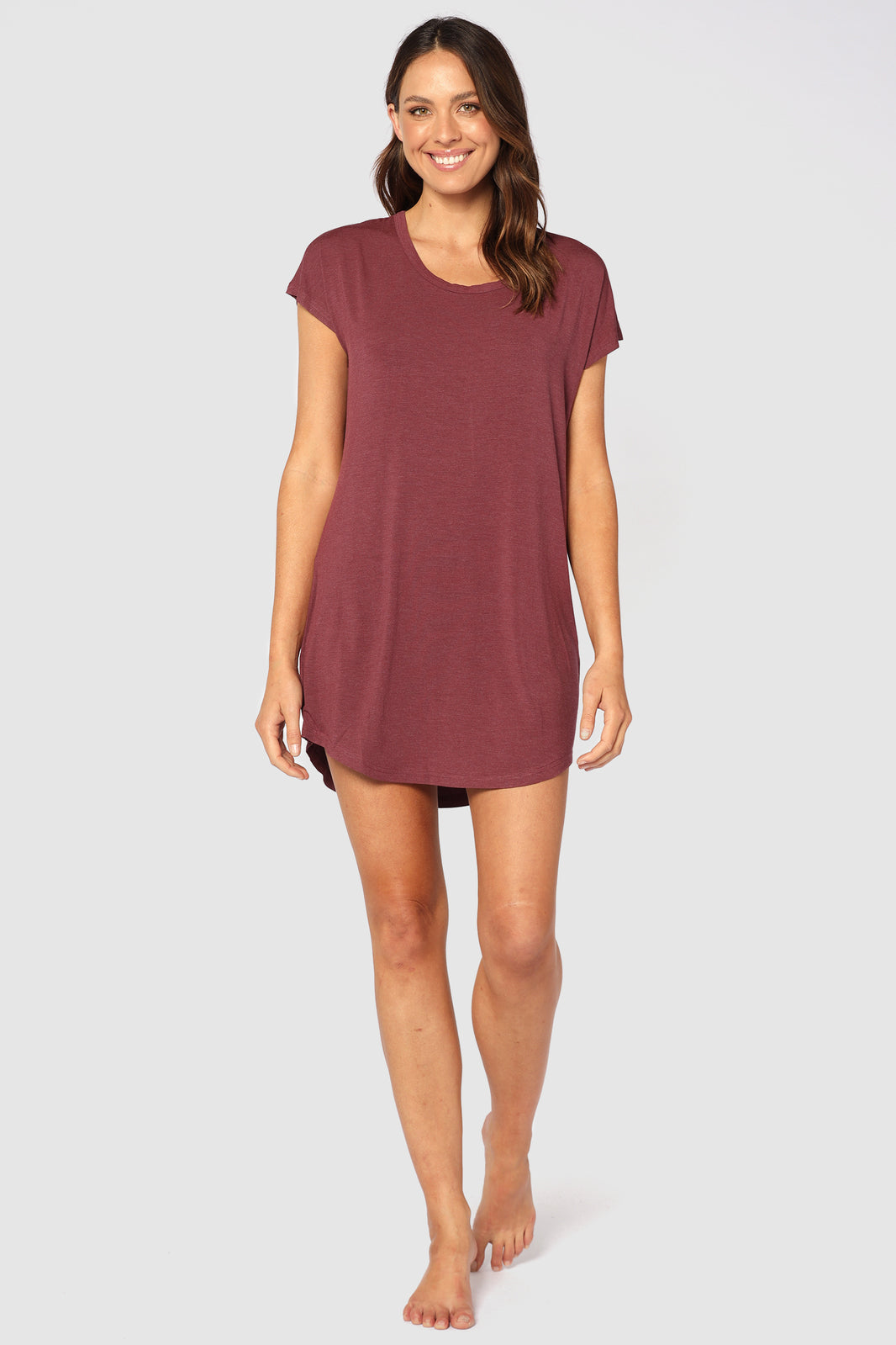 Bamboo night dress in burgundy marle made out of soft and hypoallergenic fabric