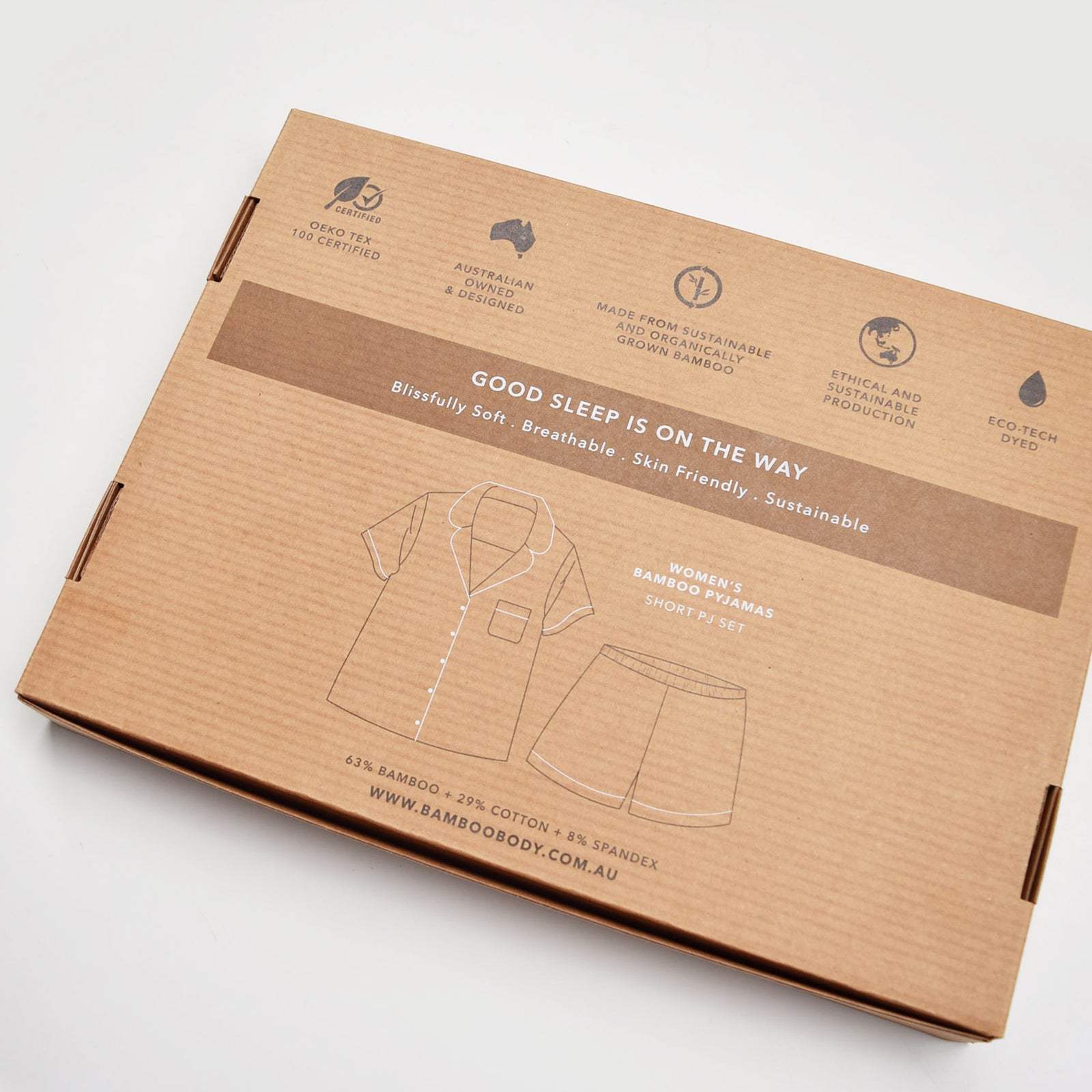 Back of bamboo body packaging for pyjamas.