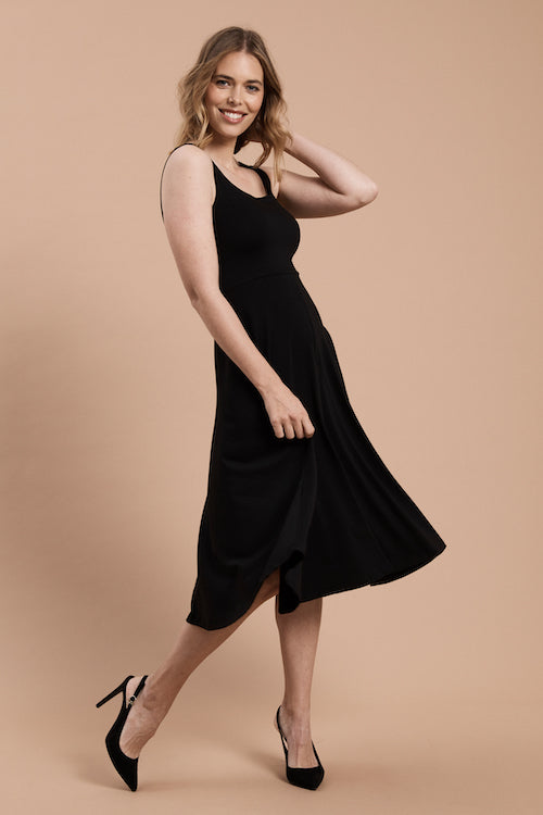 Black bamboo midi dress with square neckline