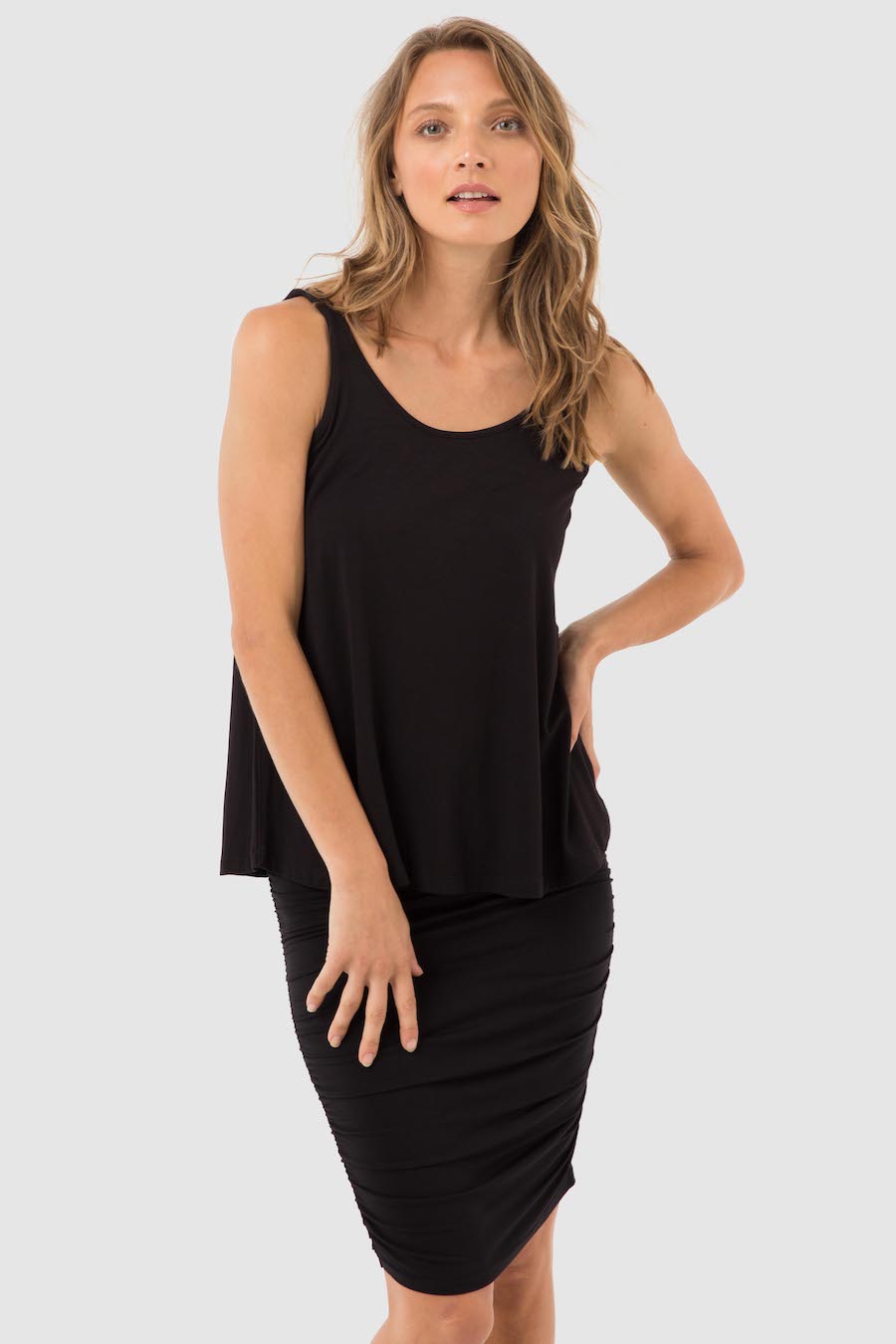 knee length bamboo ruched skirt