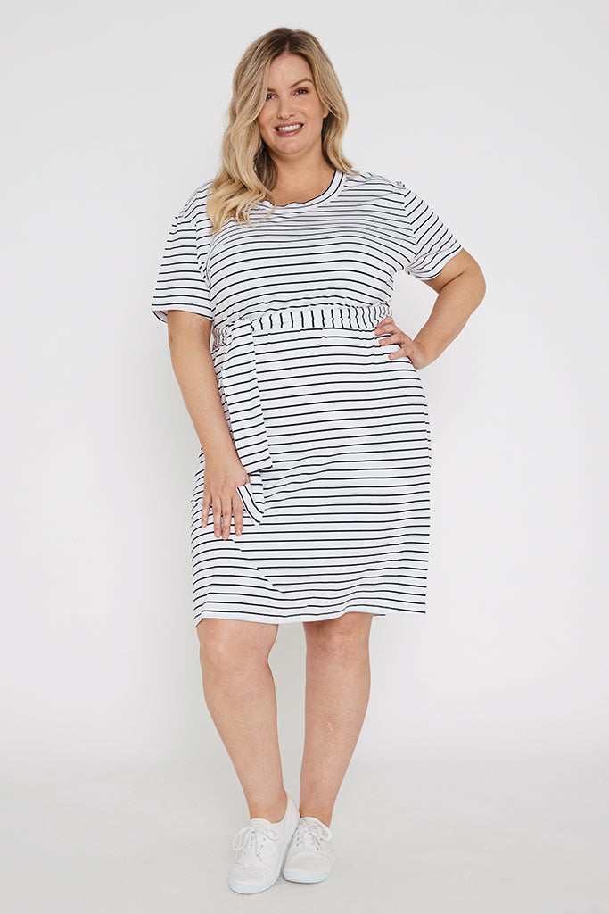 Plus size striped bamboo dress for summer vacation and travel