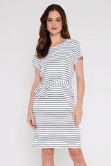 Bamboo T-Shirt Dress - White & Black Stripe