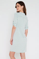 Tab Sleeve Dress- Seafoam Stripe
