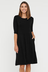 3/4 Sleeve Beth Dress - Black