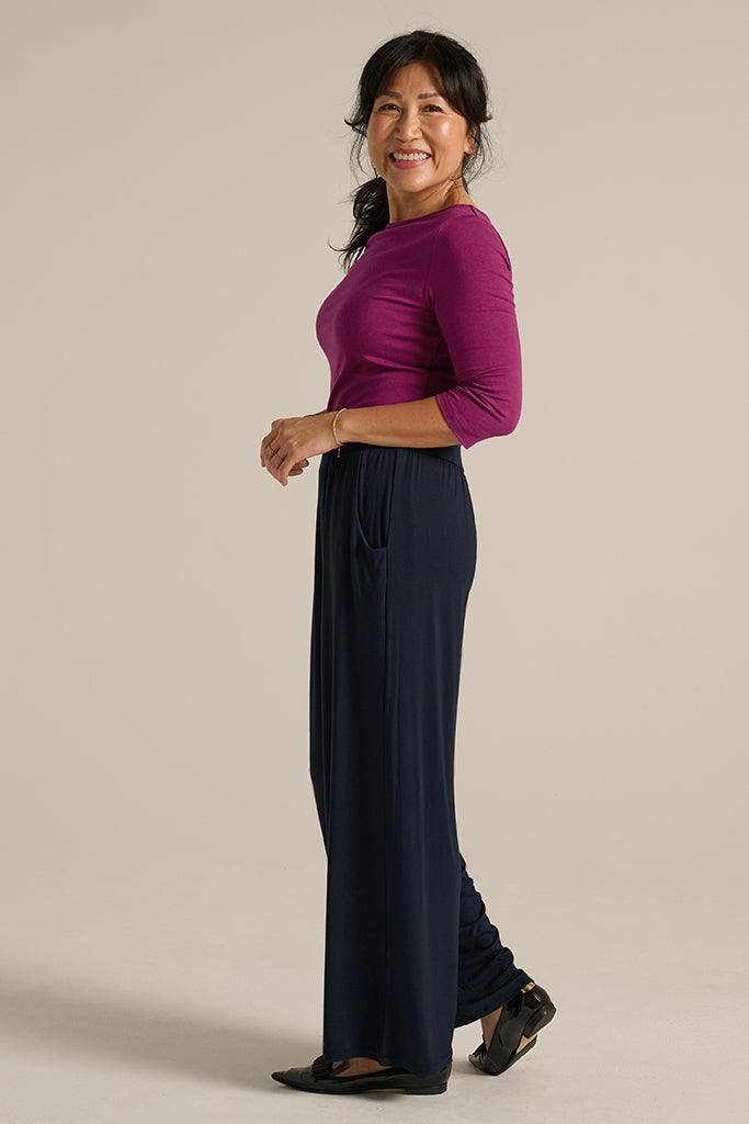 Ada Bamboo Boat Neck Top - Berry