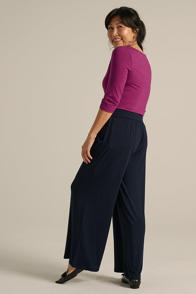 Ada Bamboo Boat Neck Top - Berry