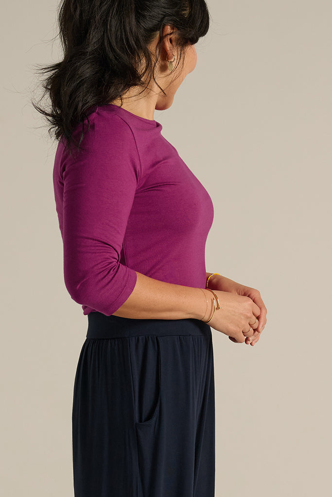 Ada Bamboo Boat Neck Top - Berry