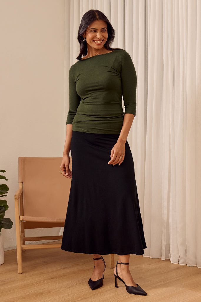 Ada Bamboo Boat Neck Top - Moss