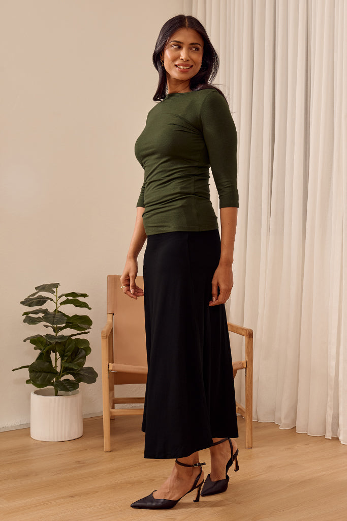 Ada Bamboo Boat Neck Top - Moss