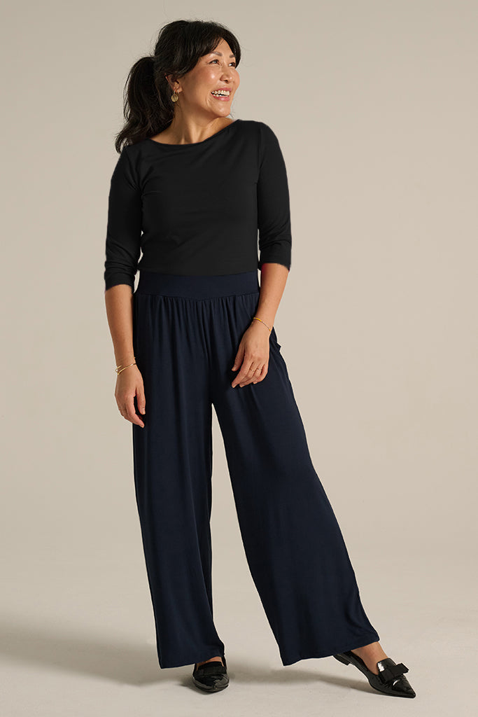 Ada Bamboo Boatneck Top - Vintage Black