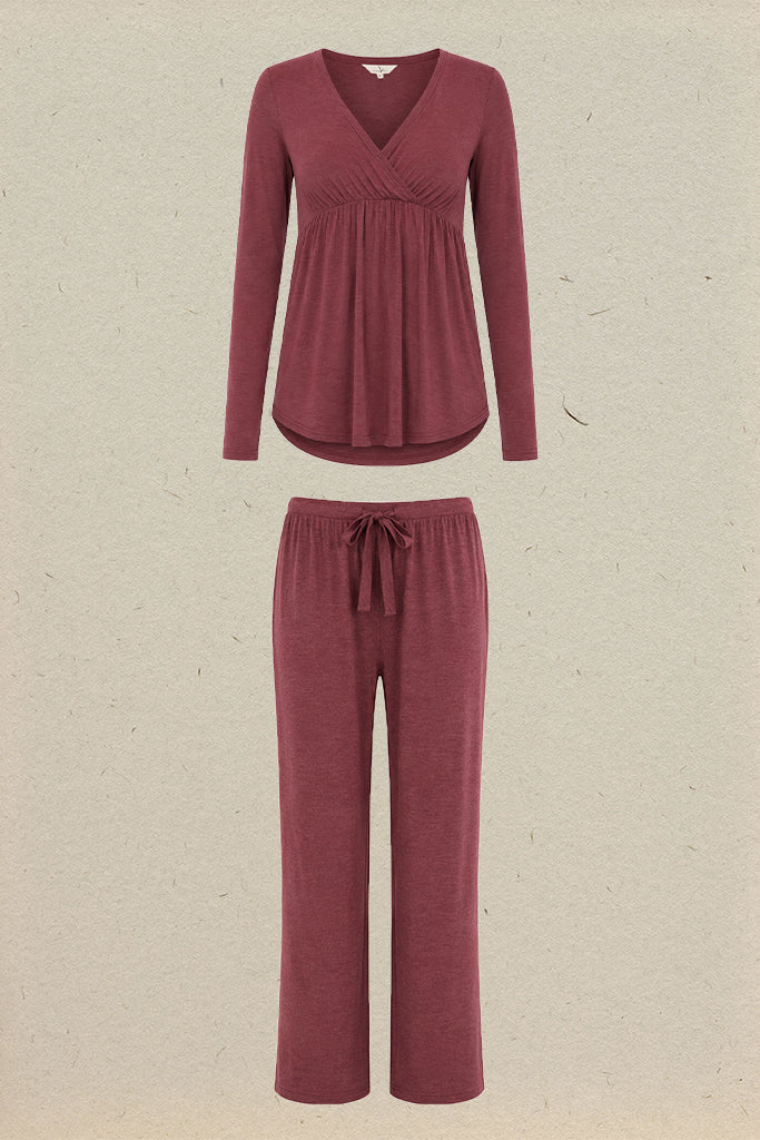 Cross Front PJ Set - Burgundy