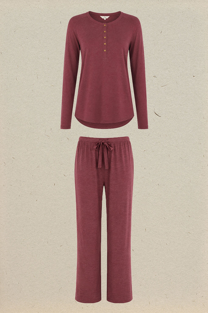 Henley PJ Set - Burgundy