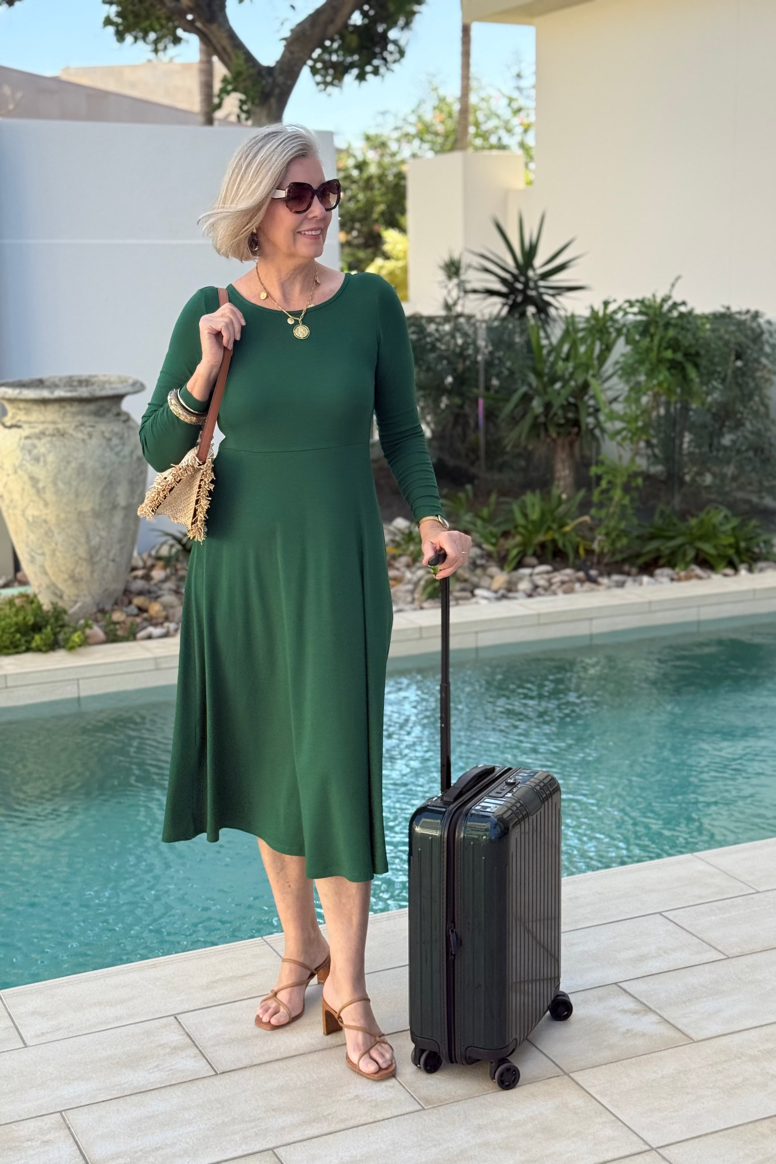Ribbed Olivia Dress - Winter Green