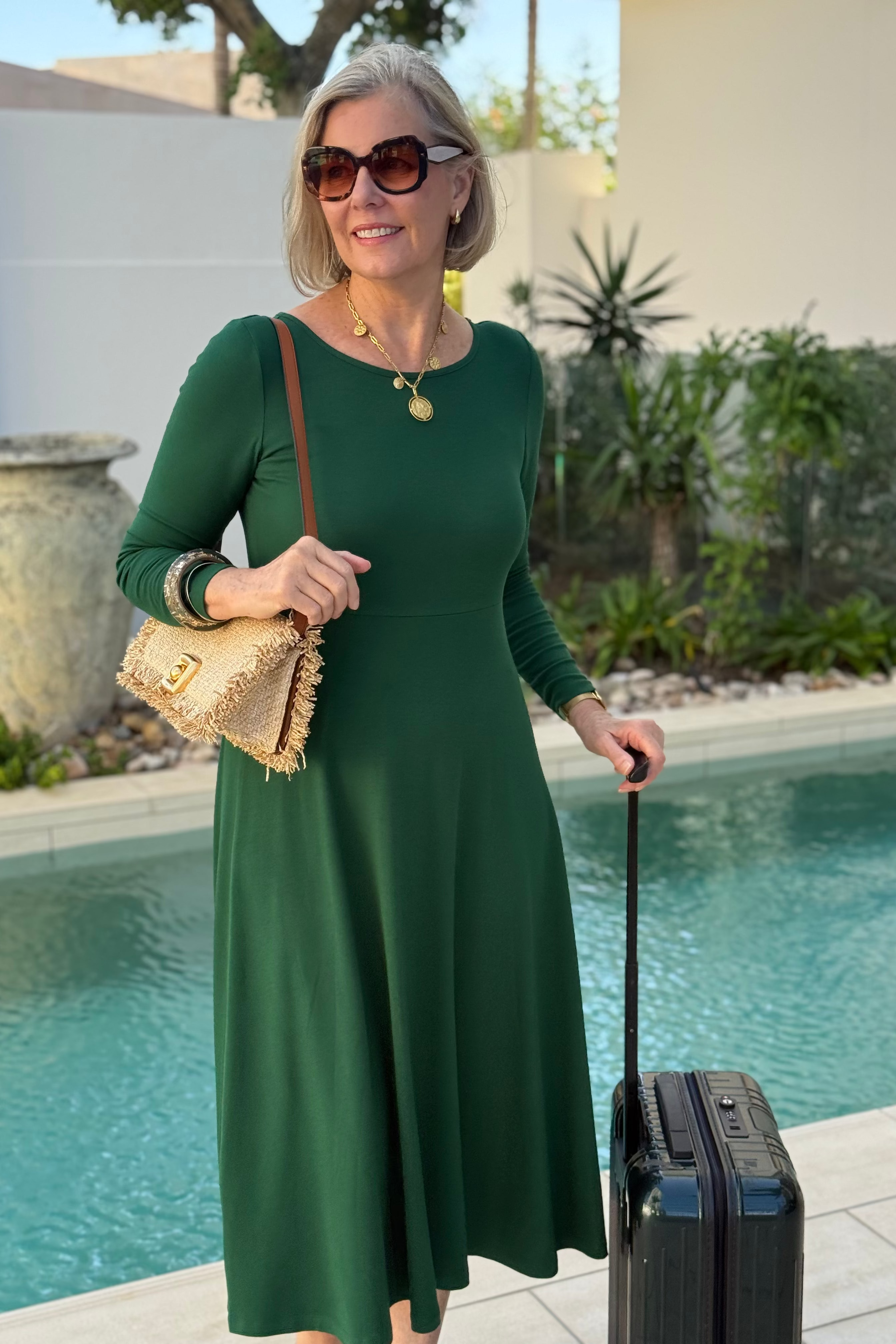 Ribbed Olivia Dress - Winter Green