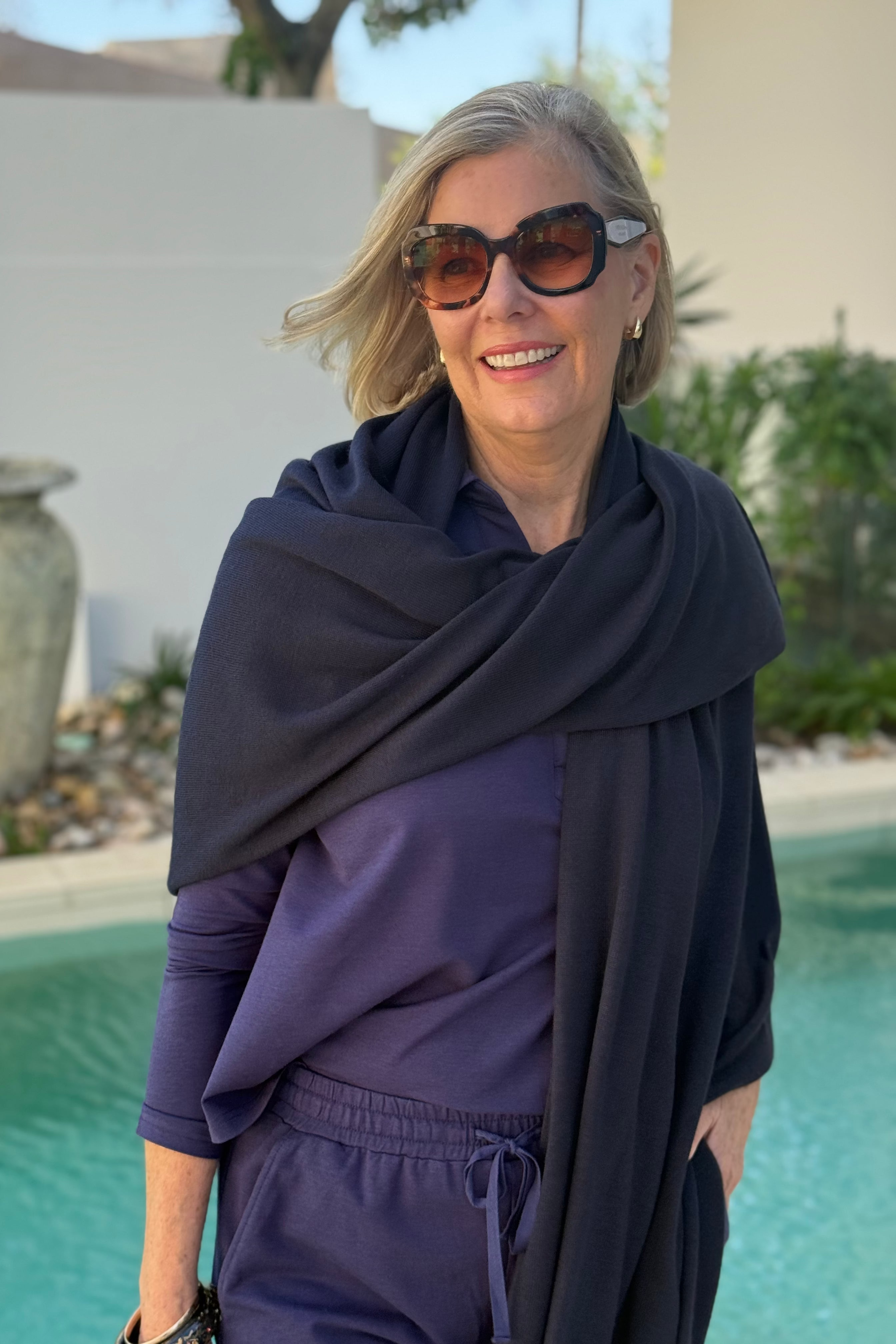 Bamboo & Recycled Cashmere Wool Travel Wrap - Dark Navy