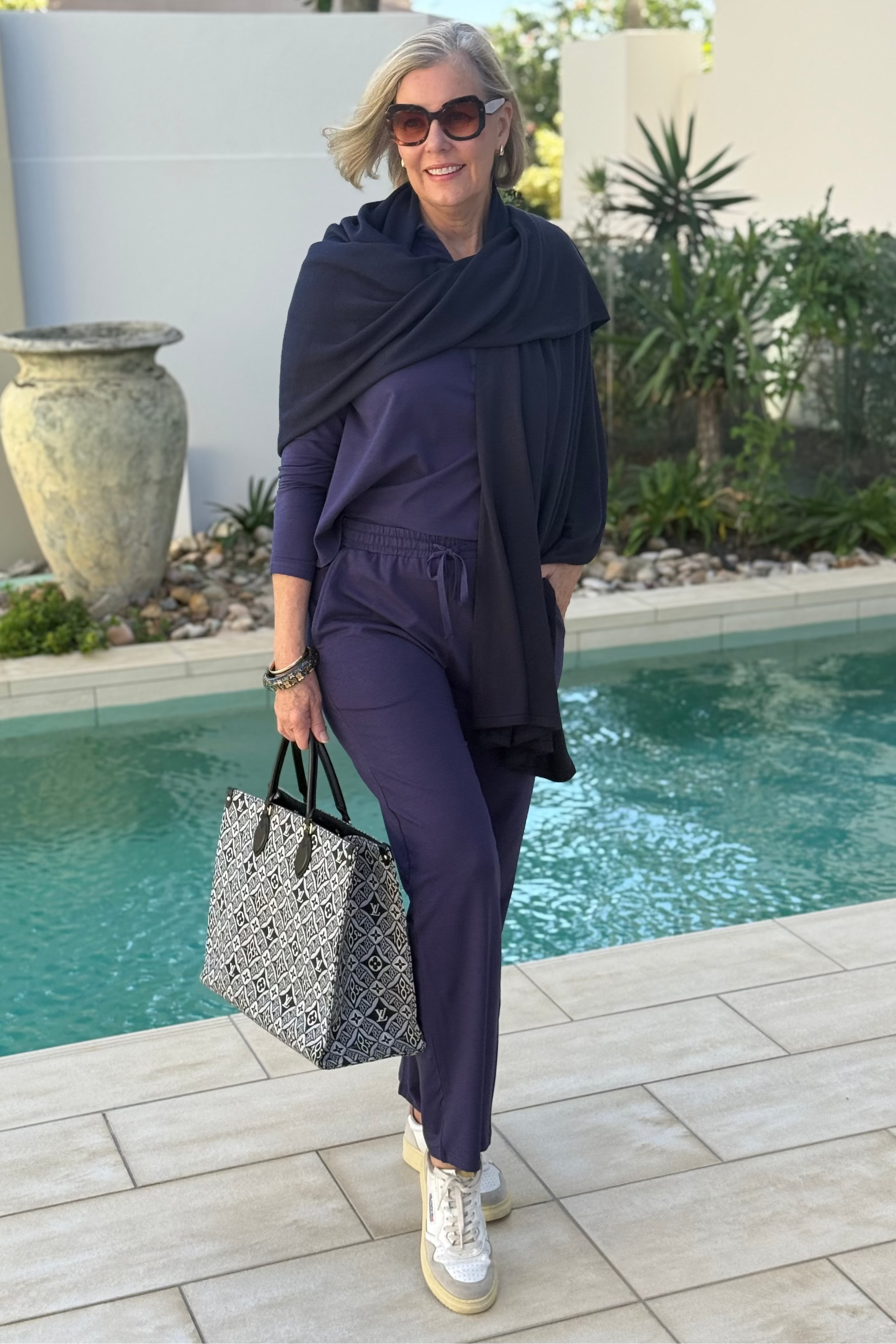 Bamboo & Recycled Cashmere Wool Travel Wrap - Dark Navy