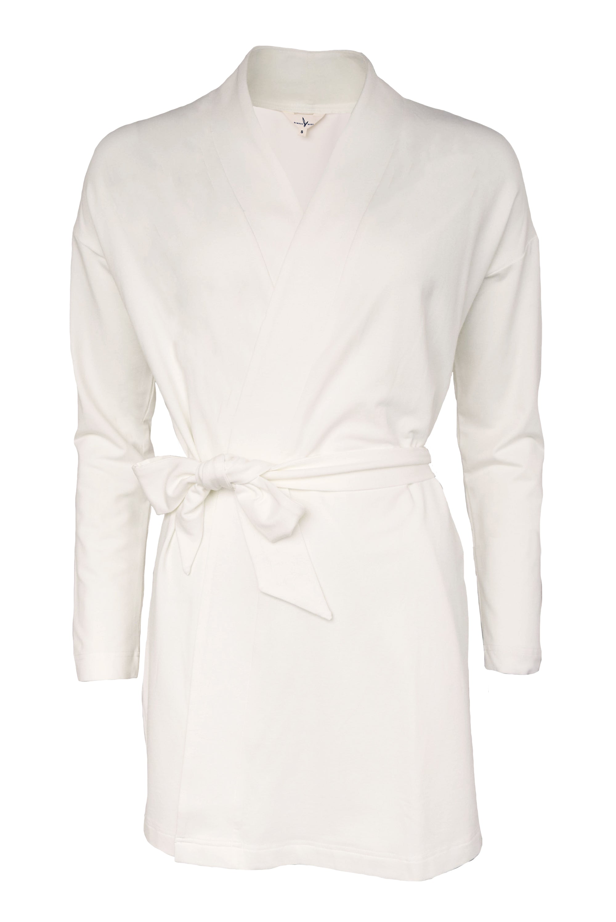 White bamboo cardigan with a belt on a white background