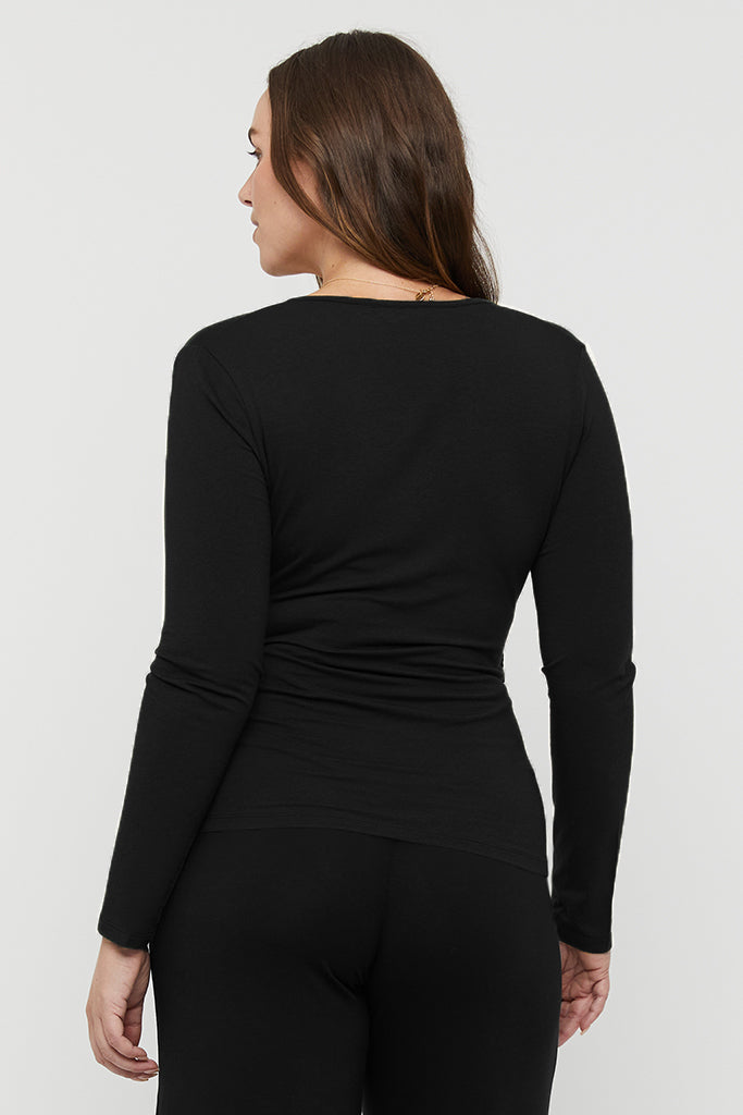 L/S Cross Front Top - Vintage Black