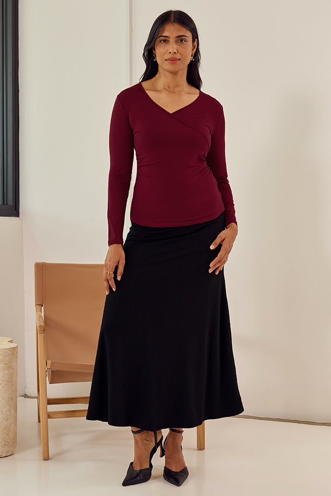 L/S Cross Front Top - Rich Red