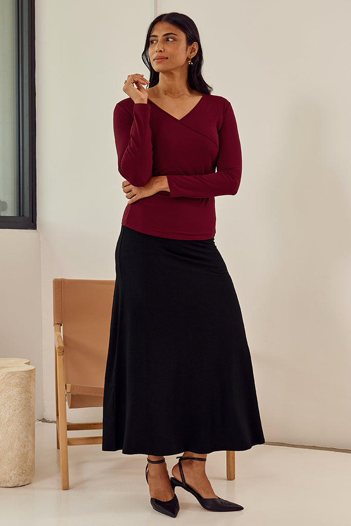 L/S Cross Front Top - Rich Red