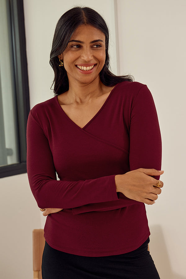 Cross Front Top - Rich Red | Bamboo Layering Tops | Bamboo Body