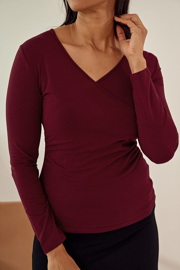 L/S Cross Front Top - Rich Red