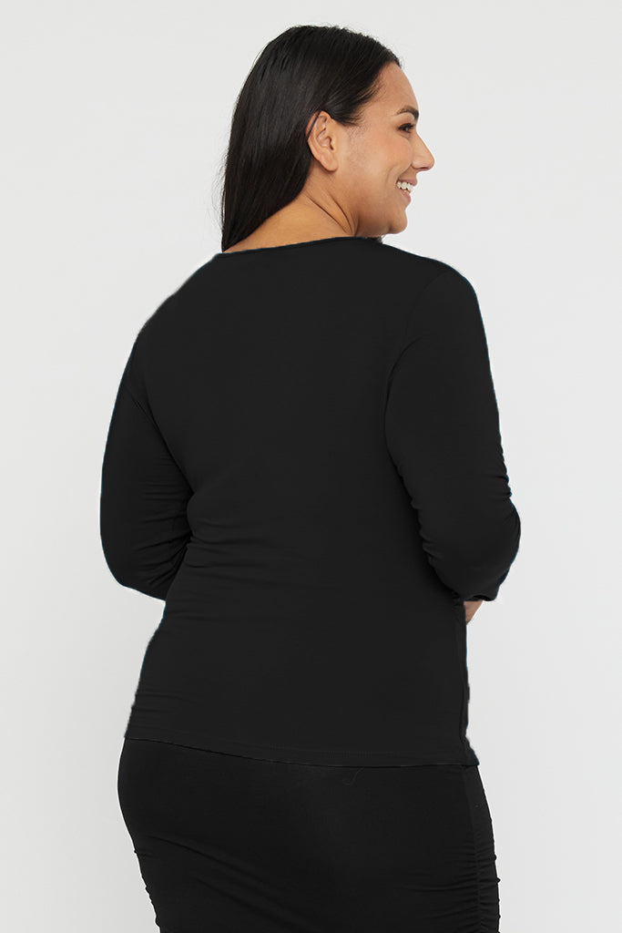 L/S Cross Front Top - Vintage Black