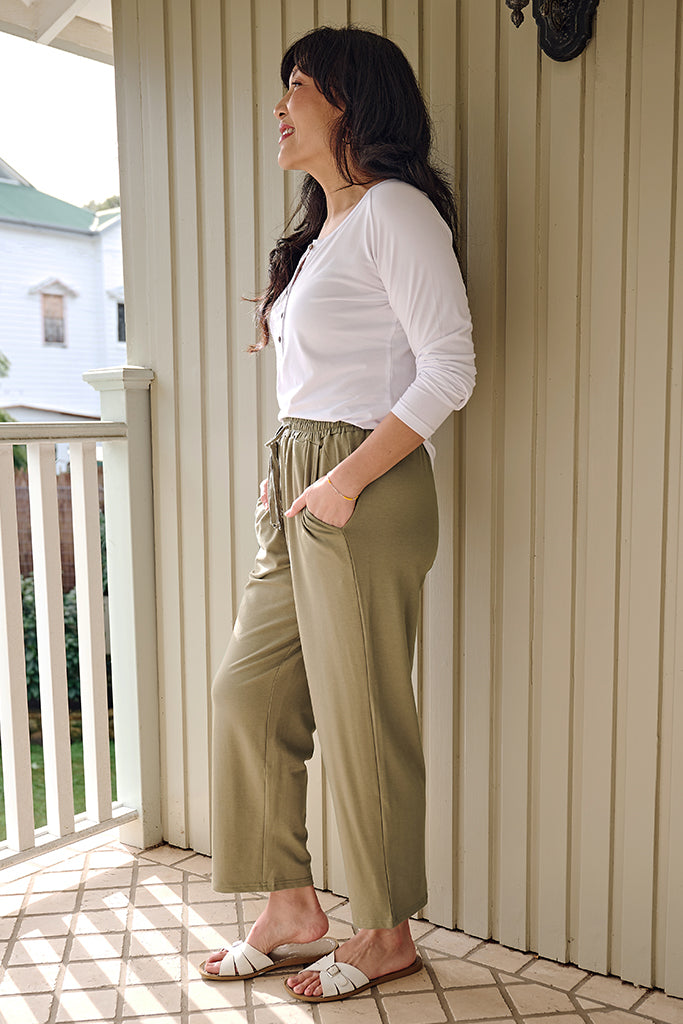 Long Sleeve Henley Top - White
