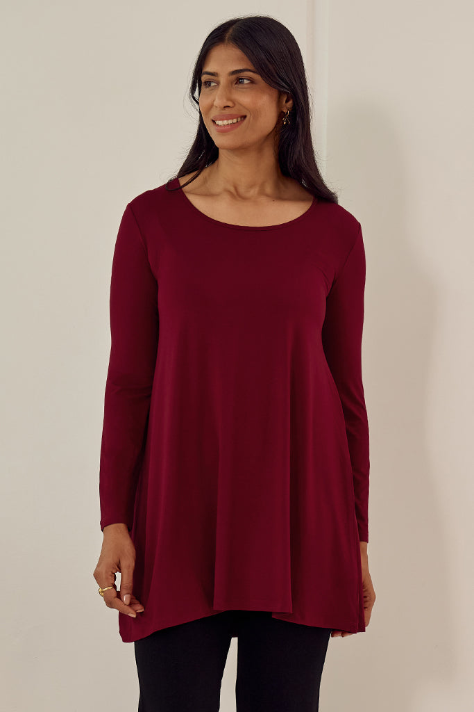 Leanne Tunic - Rich Red | Long Bamboo Tops