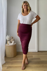 Long Ruched Bamboo Skirt - Burgundy