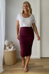 Long Ruched Bamboo Skirt - Burgundy