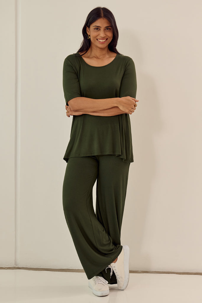 Luxe Wide Leg Pants - Moss