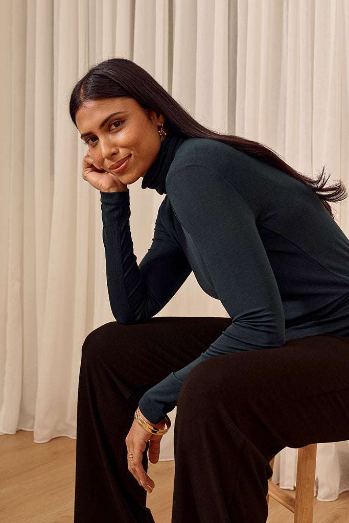 Maya Turtle Neck Knit - Petrol