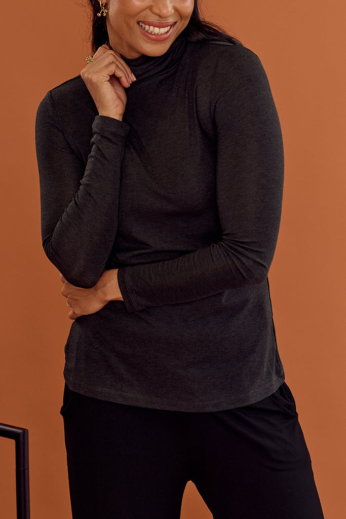 Maya Turtle Neck Knit - Charcoal