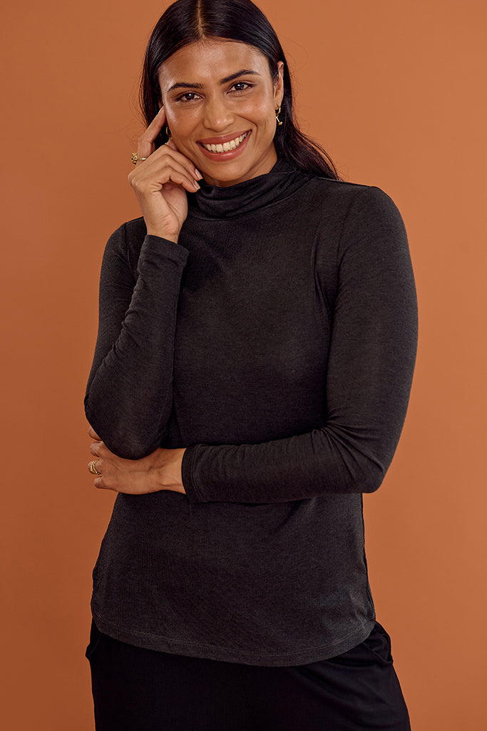 Maya Turtle Neck Knit - Charcoal