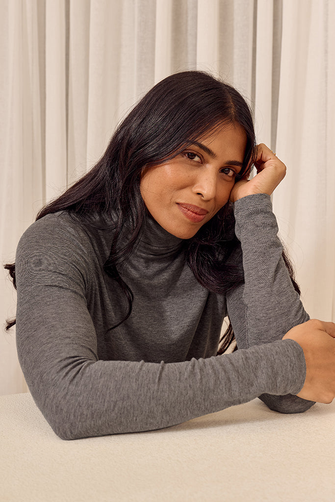 Maya Turtle Neck Knit - Grey Marle