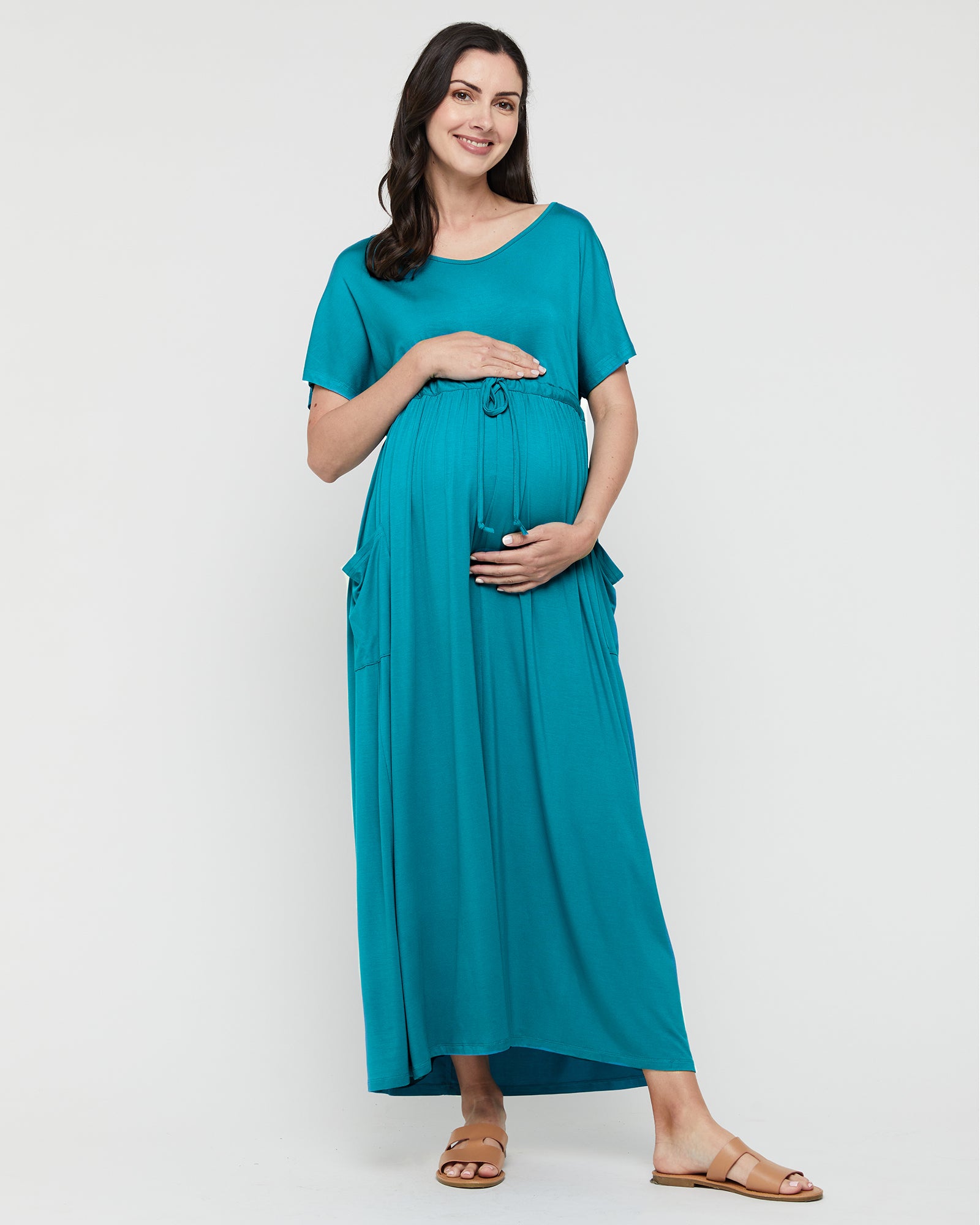 Mila Maxi Maternity Dress - Teal | Bamboo Body